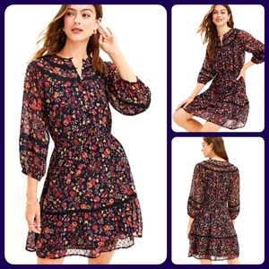 NWT LOFT Sheer Floral Clip Tiered Button Dress